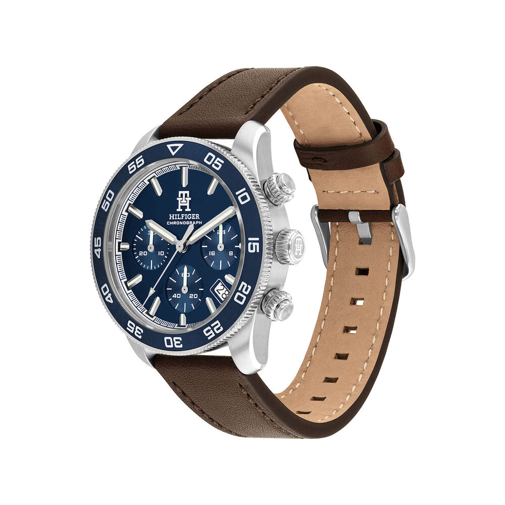 Tommy Hilfiger 41mm Blue Dial & Bezel Steel Case Brown Leather Strap Watch