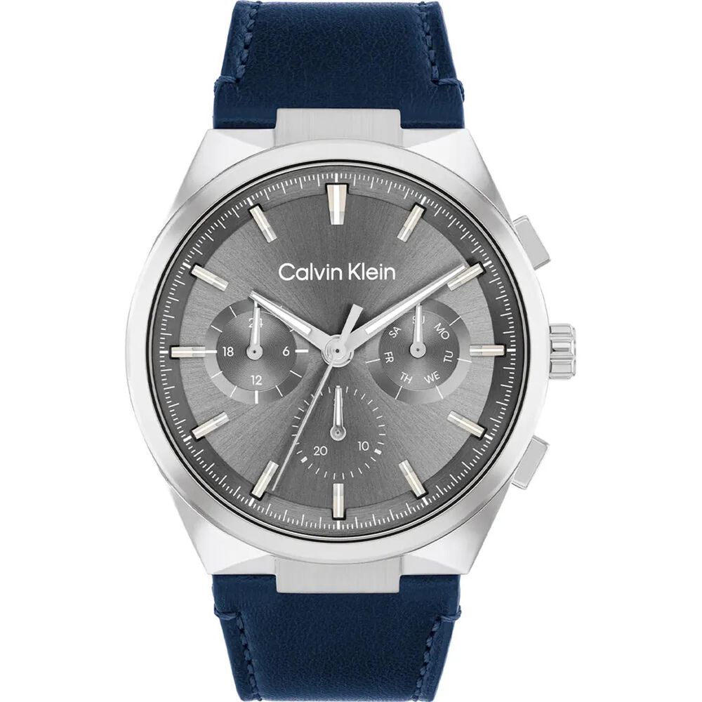 Calvin Klein 44mm Grey Dial Blue Leather Strap Watch