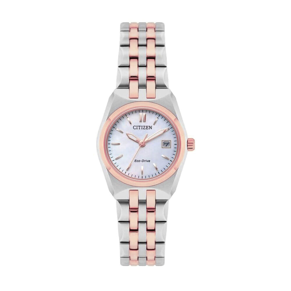 Citizen Eco Drive Corso 28mm White Dial Two Tone Bracelet Watch image number 0