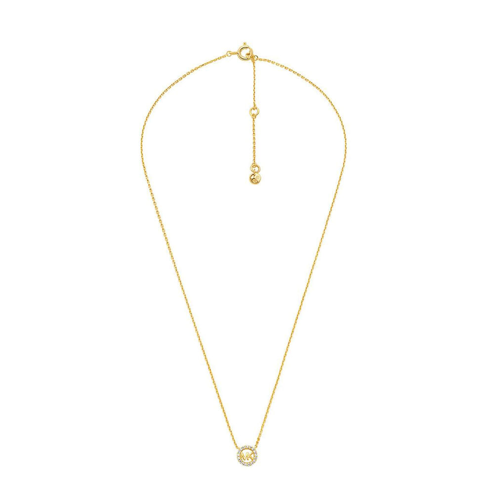 Michael Kors Premium Yellow Gold Plated Cubic Zirconia Round Pendant Necklace image number 1