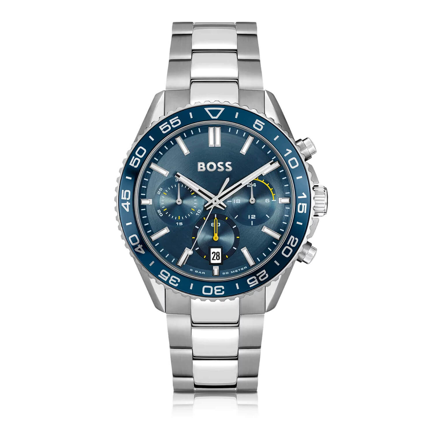 BOSS Runner Chronograph 44mm Blue Dial Steel Bracelet Watch
