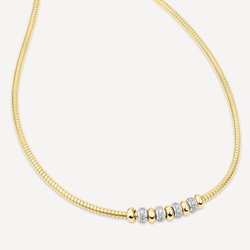Sterling Silver Yellow Gold Plated Cubic Zirconia Ribbed Twist Necklet image number 2