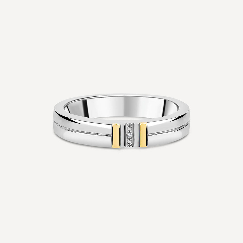 Sterling Silver & 9ct Yellow Gold 0.002ct Diamond Set Centre Lined Ring