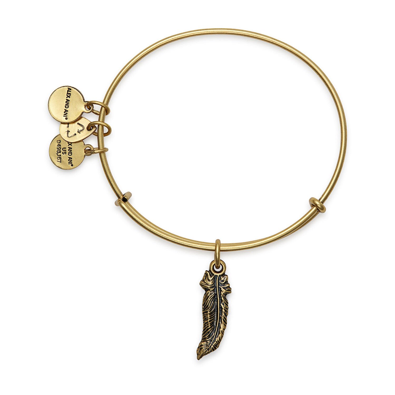 Alex and Ani Rafaelian Gold Feather Charm Bangle