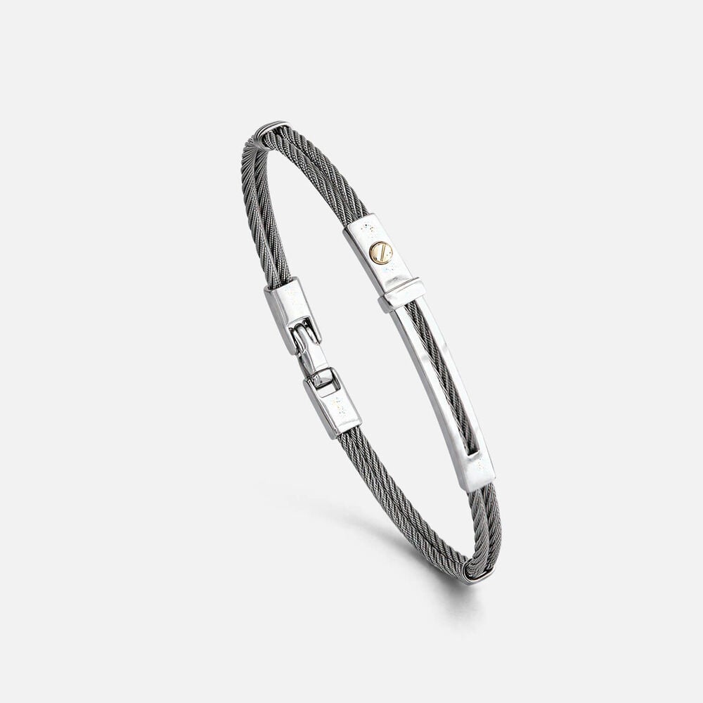 Stainless Steel Wire & Bar 14ct Gold Accent Bracelet