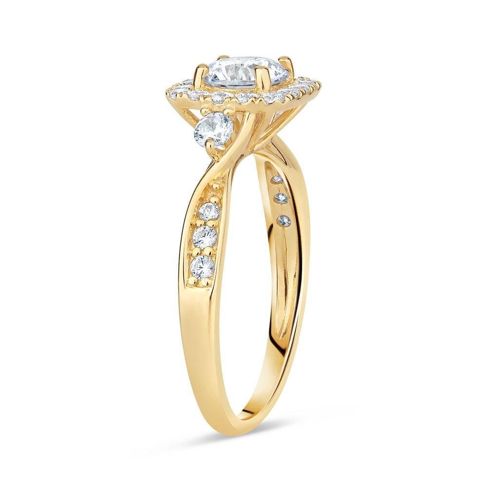 9ct Yellow Gold Cubic Zirconia Square Halo Twist Ring image number 3