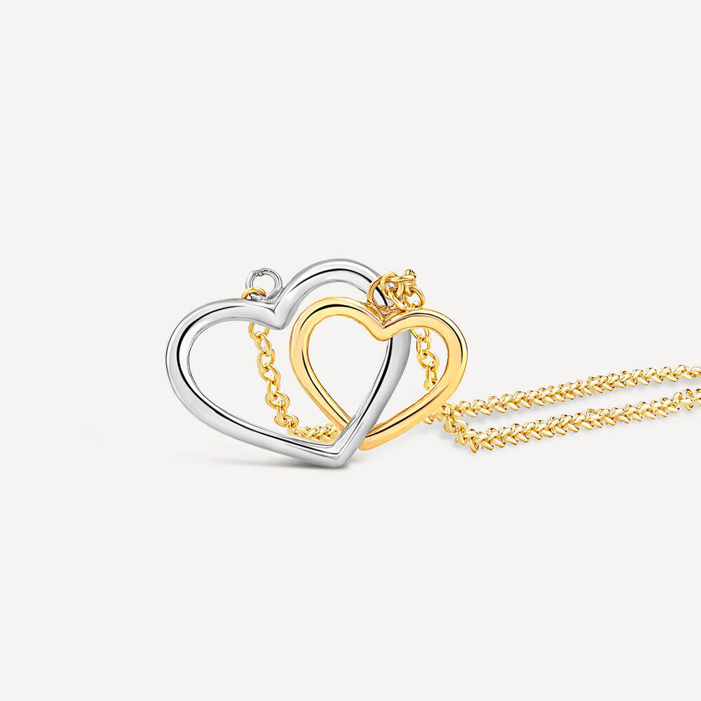 9ct Two Colour Gold Double Linked Heart Necklet image number 4