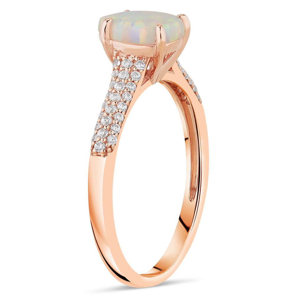 9ct Rose Gold Pear Created Opal Cubic Zirconia Pave Shells Ring image number 3