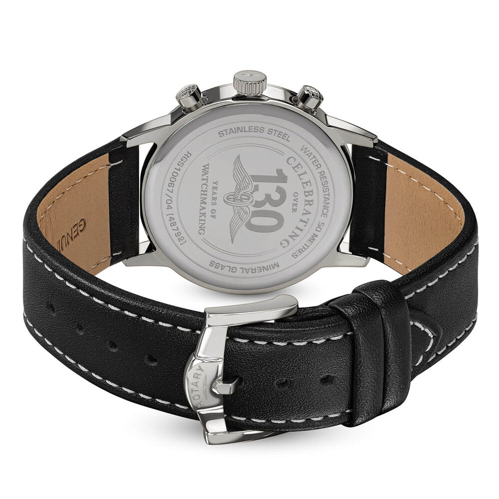 Rotary 1895 Chronograph 38mm Black Dial Leather Strap Watch