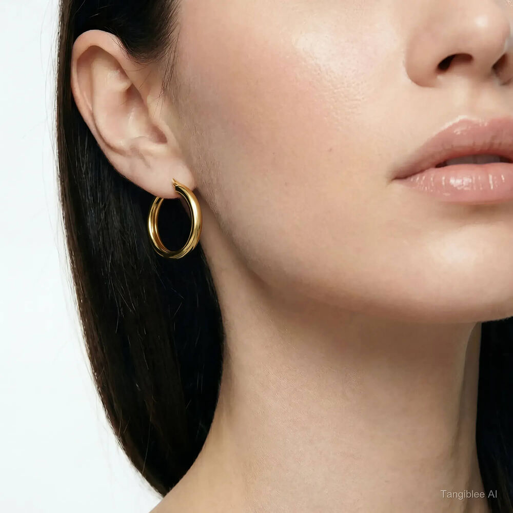 Yellow Gold Plated Sterling Silver 25mm Thick Hoop Earrings