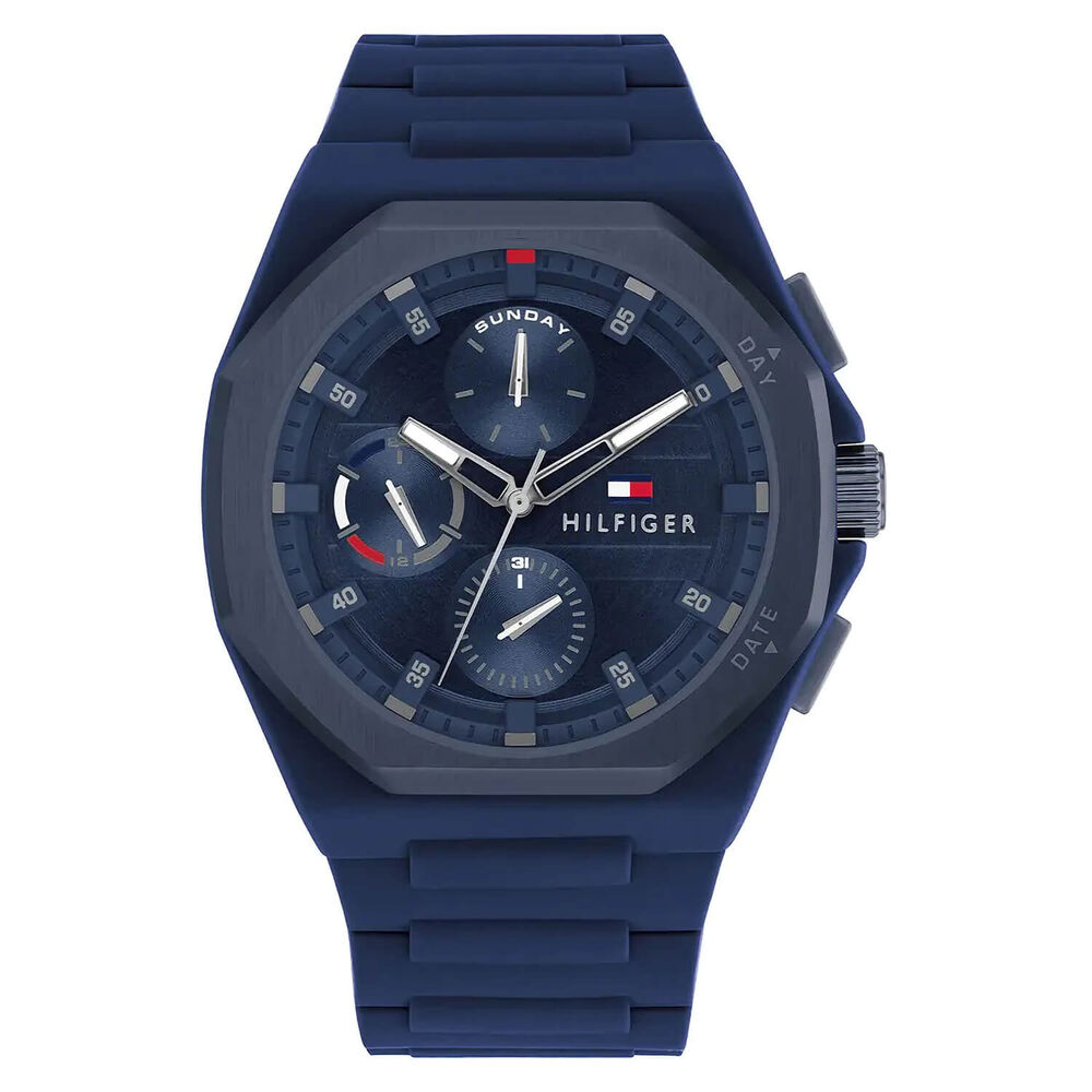 Tommy Hilfiger Chronograph 44mm Blue Dial Silicon Strap Watch