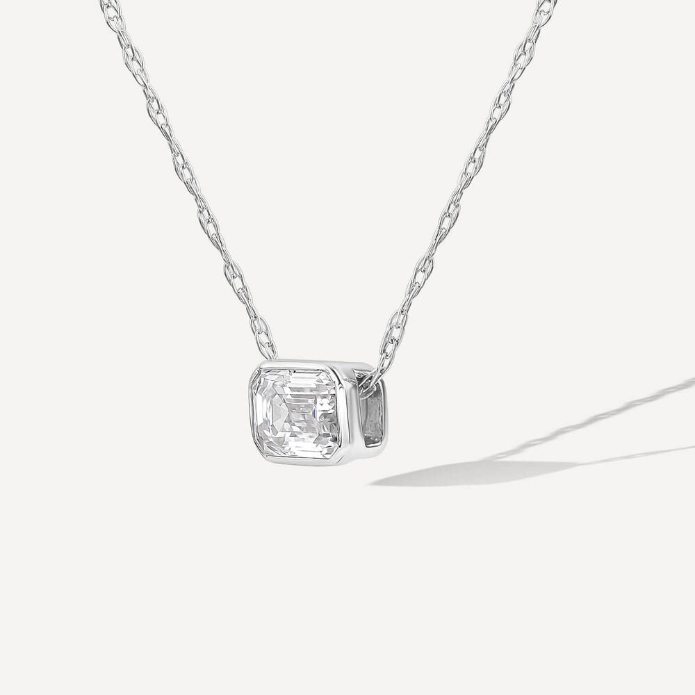 Born Kissed with Diamonds 9ct White Gold Lab Grown 0.20ct Emerald Cut Diamond Pendant