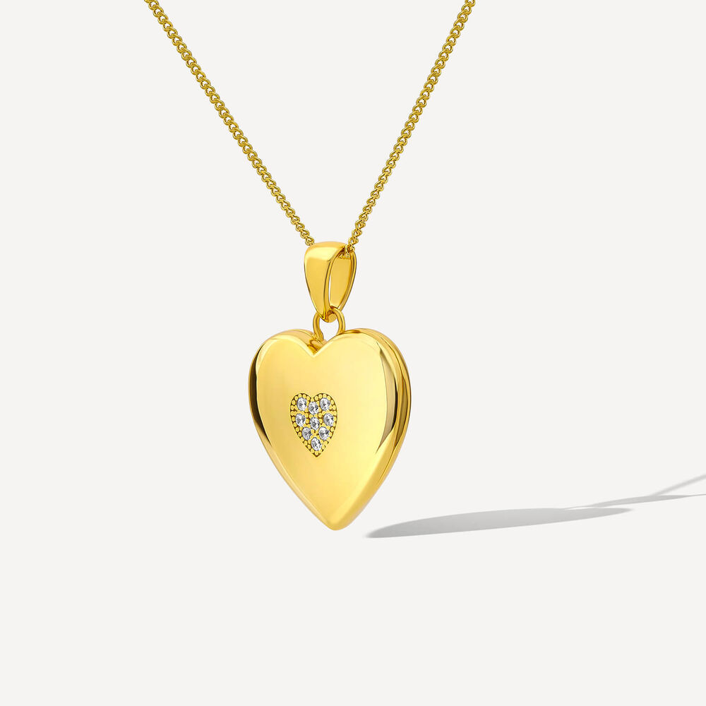 Yellow Gold Plated Sterling Silver Cubic Zirconia Centre Heart Locket Pendant