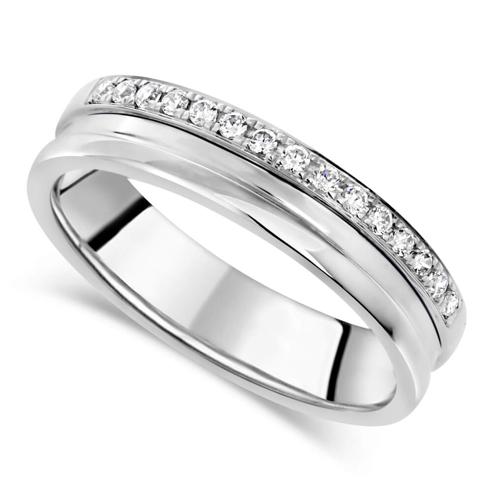 18ct White Gold Polished Line .14 Carat Diamond Edge Wedding Band image number 0