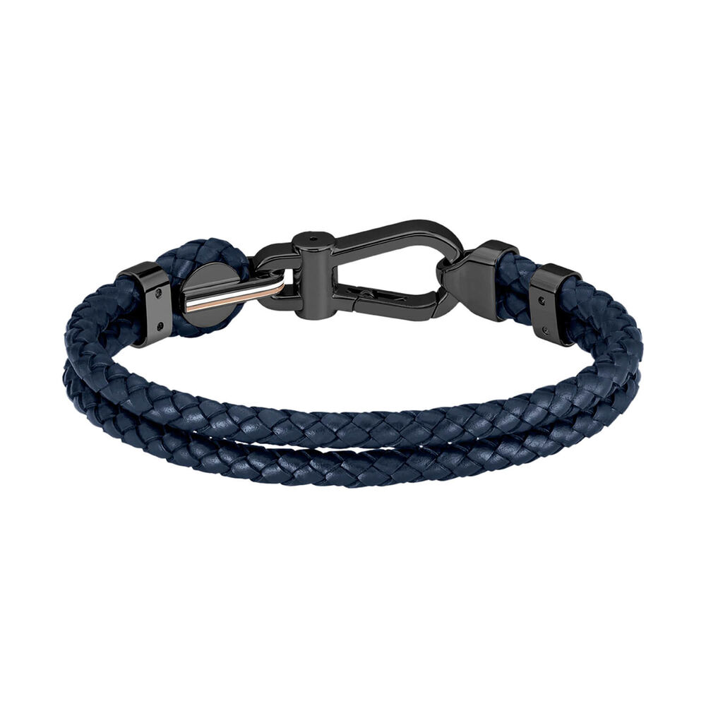 BOSS Ares Prime Blue Braided Leather Black Tone Steel Bracelet