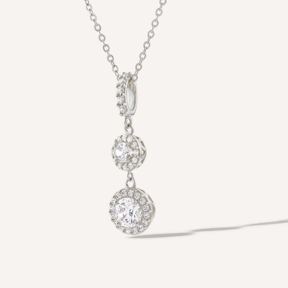 9ct White Gold Two Cubic Zirconia Halo's & Cubic Zirconia Bale Pendant image number 1