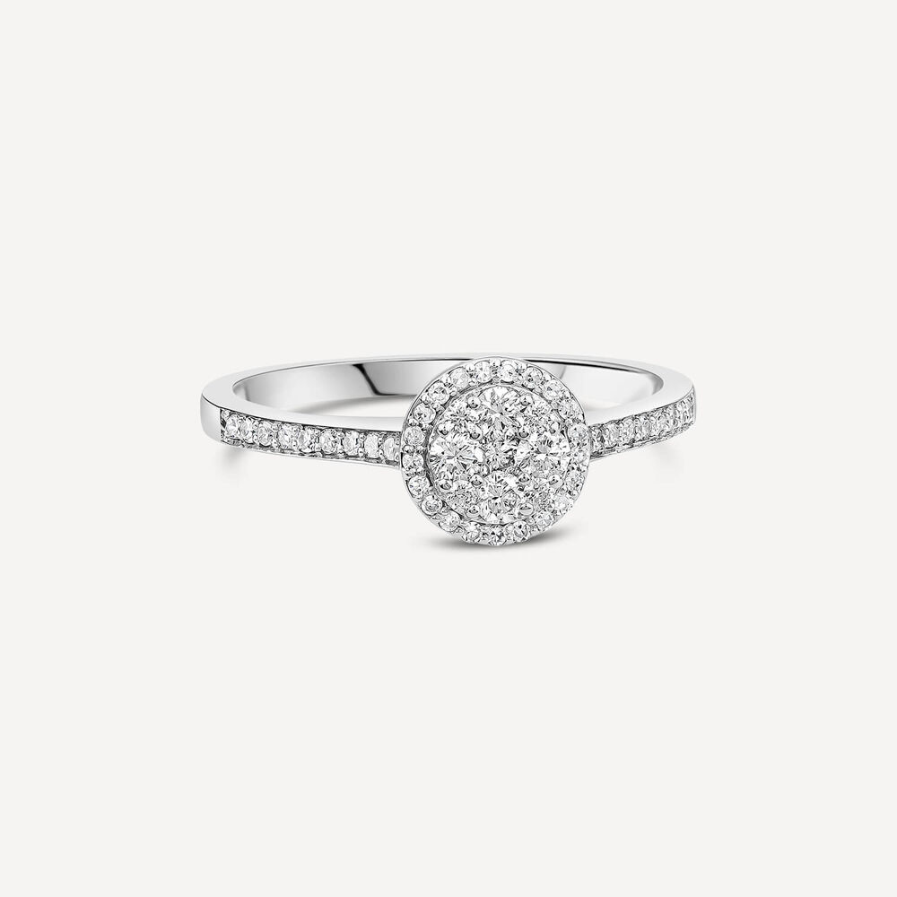 18ct White Gold Round 0.32ct Halo Diamond Shoulders Ring image number 2
