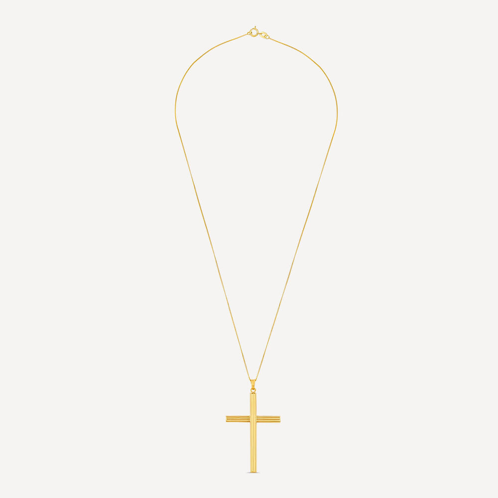 9ct Yellow Gold Ribbed Cross Pendant image number 2