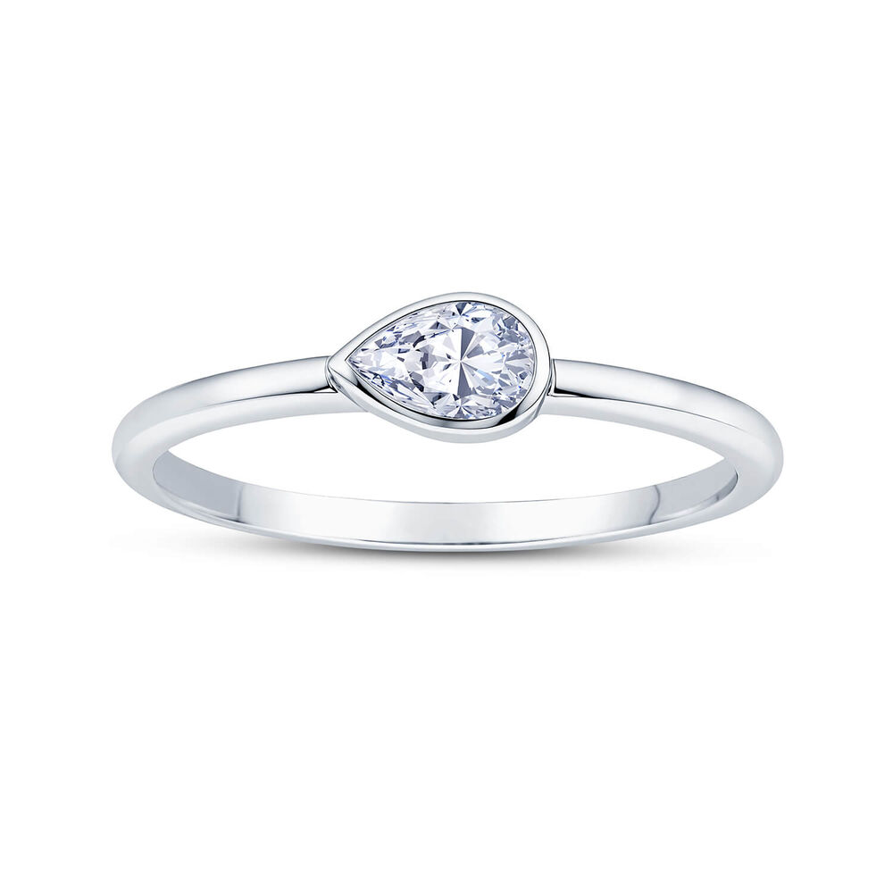 Born Contour 9ct White Gold 0.25ct Pear Lab Grown Diamond Bezel Set Ring