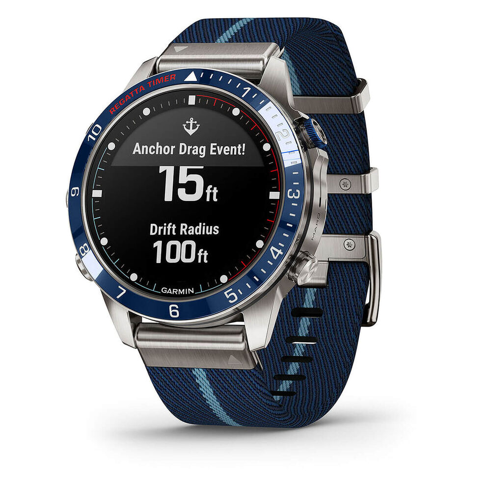 Garmin MARQ® Captain (Gen 2) 46mm Titanium Case Blue Ceramic Bezel Strap Watch image number 2