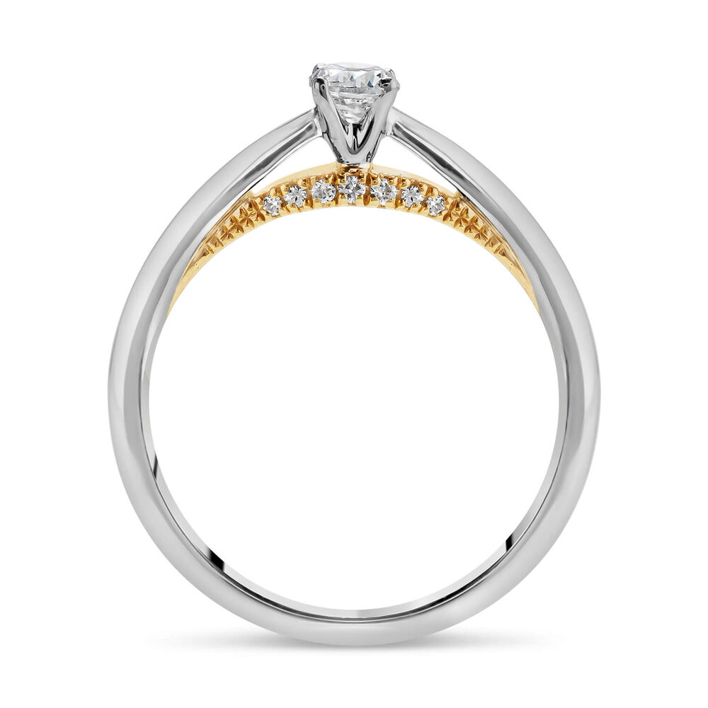 Kathy De Stafford 18ct White Gold ''Iris'' Diamond Solitaire & Yellow Gold Diamond Set Bridge 0.25ct Ring image number 2