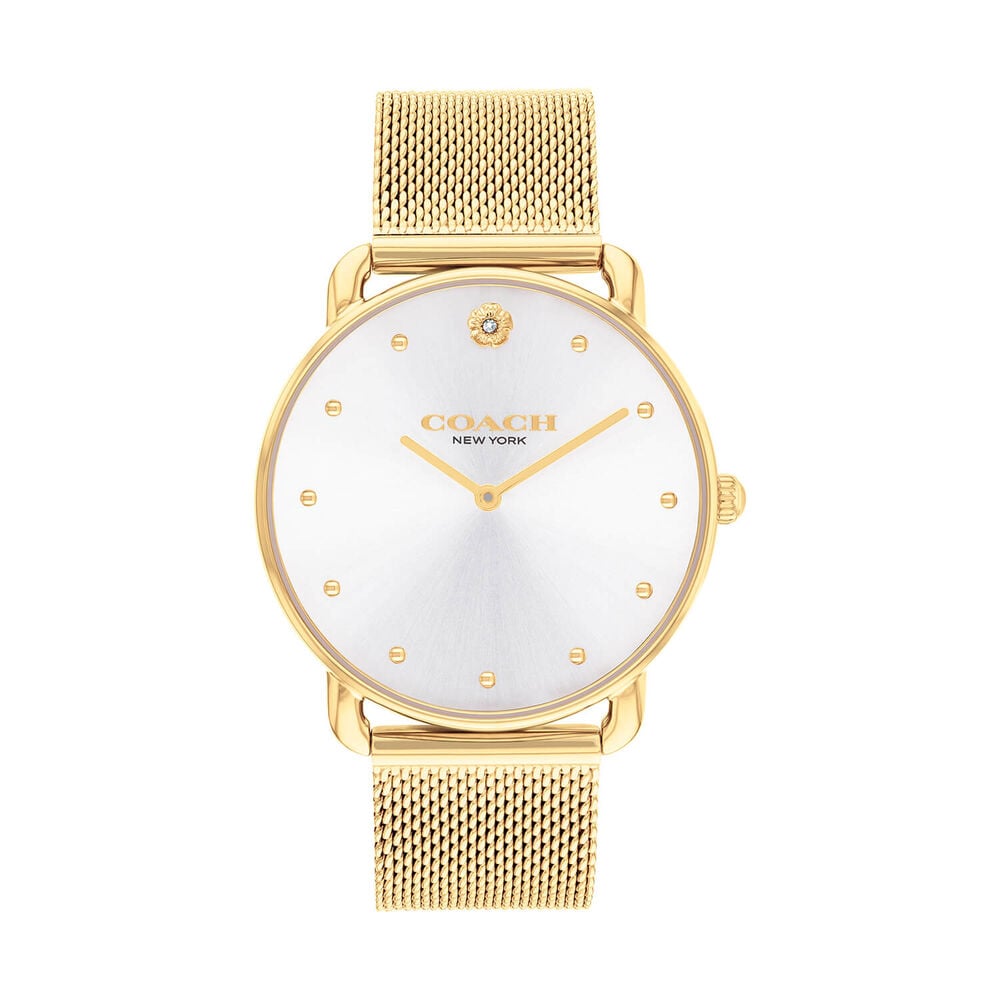 Coach Elliot 36mm Silver Dial Gold Tone Steel Mesh Bracelet Watch