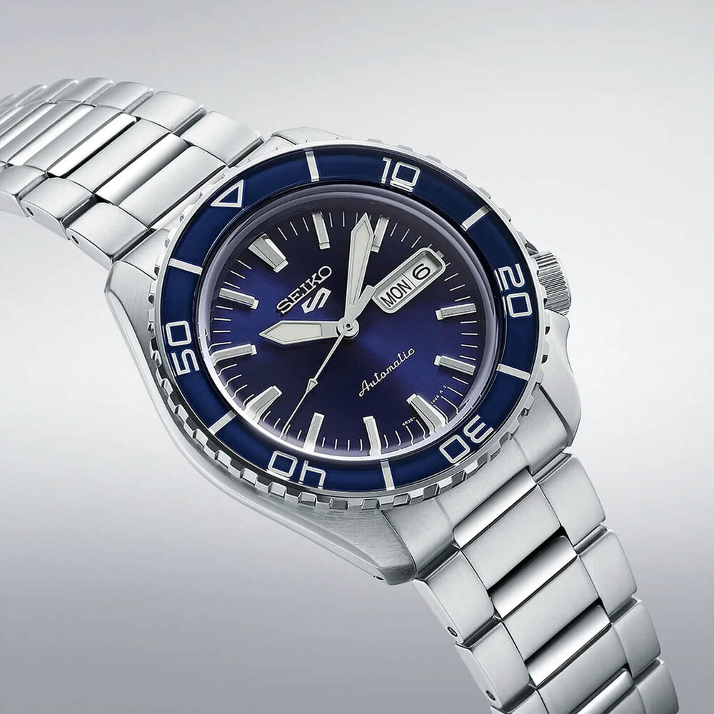 Seiko 5 Sports SNZH ReInterpretation Bluetone Redux 42.5mm Blue Dial Steel Bracelet Watch image number 3