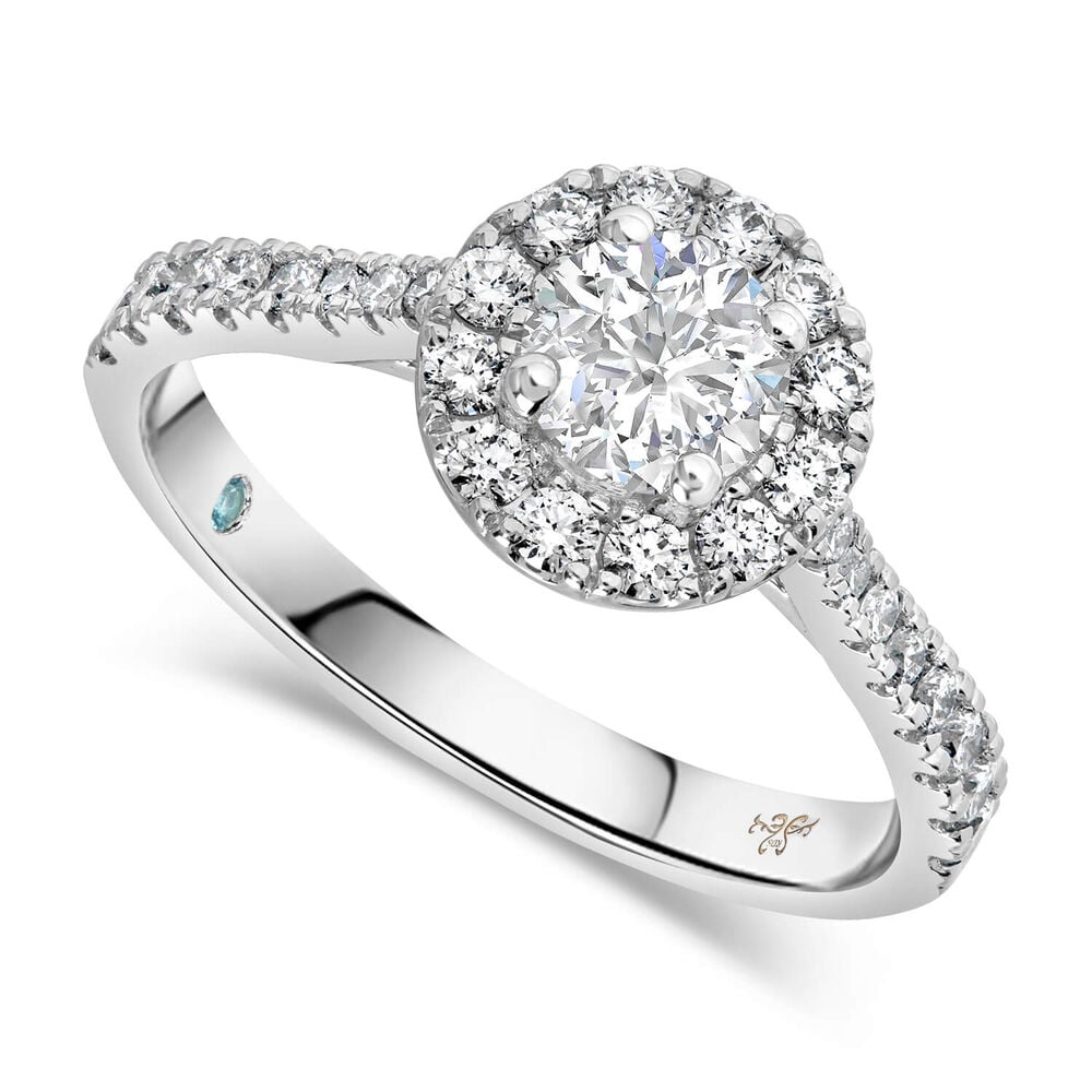 Kathy De Stafford 18ct White Gold ''Blossom'' Round Halo Diamond Shoulders 0.90ct Ring image number 0