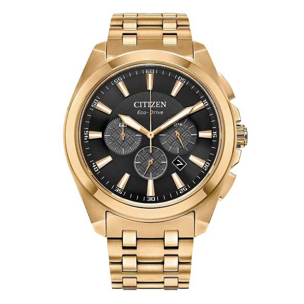 Citizen Eco Drive Corso 41mm Black Dial Yellow Gold Case Watch