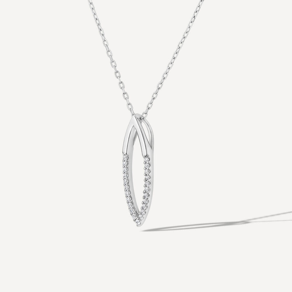Sterling Silver Open Marquise Polished & Cubic Zirconia Pave Set Pendant image number 1