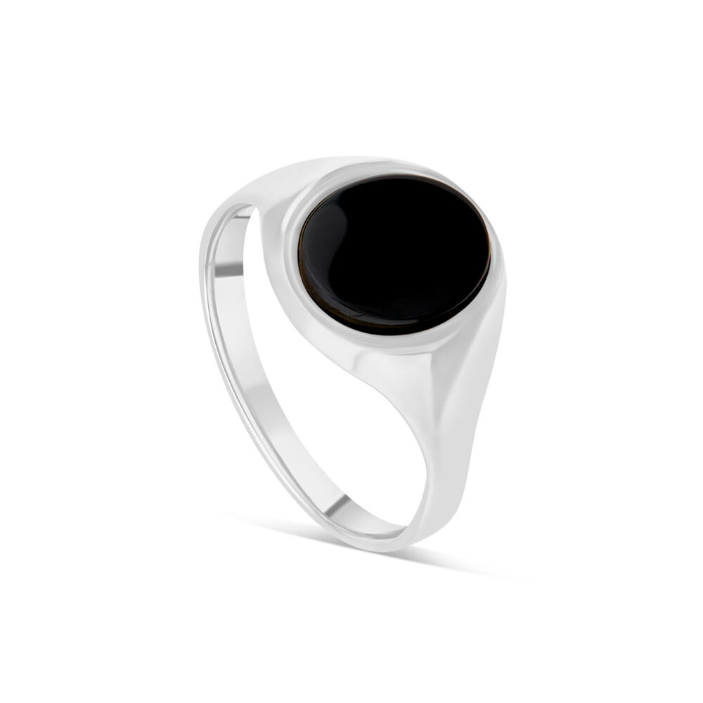 Sterling Silver Oval Onyx Set Signet Mens Ring