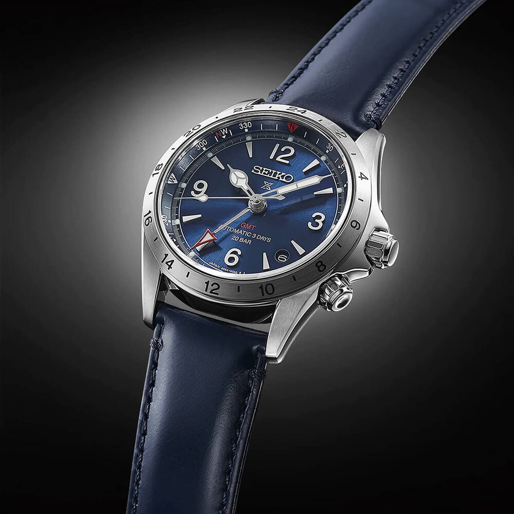 Seiko Prospex Alpinist GMT 39.5mm Blue Dial Leather Strap Watch