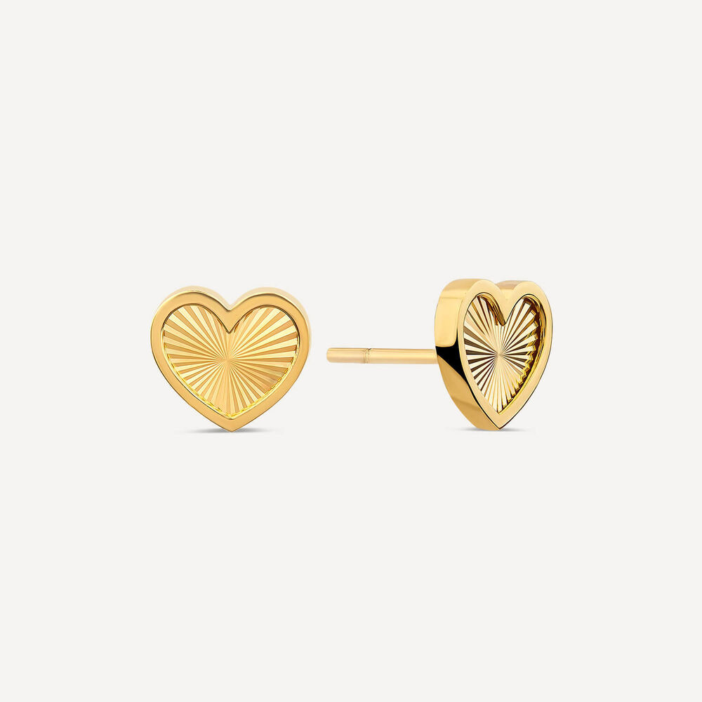9ct Yellow Gold Heart Stud Earrings image number 1