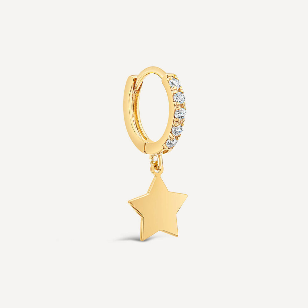 9ct Yellow Gold Cubic Zirconia & Plain Star Single Drop Earring