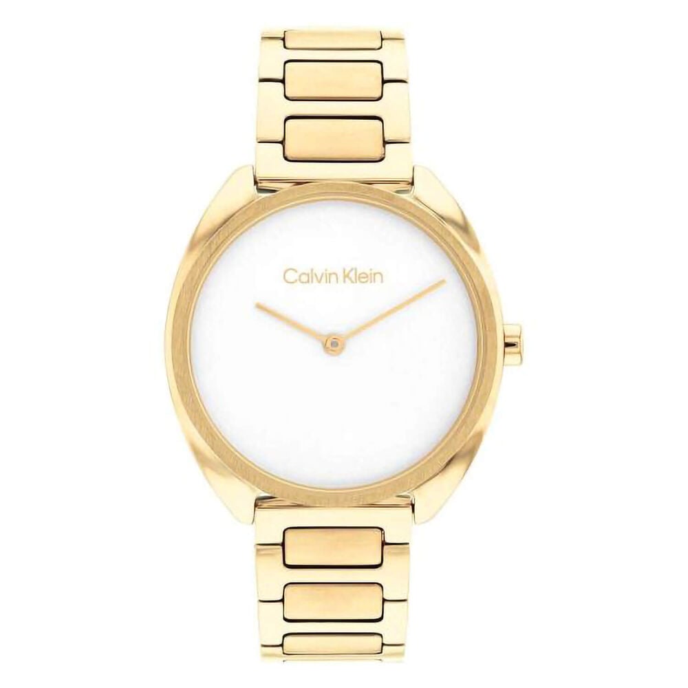 Calvin Klein Adorn 34mm White Dial Yellow Gold IP Bracelet Watch