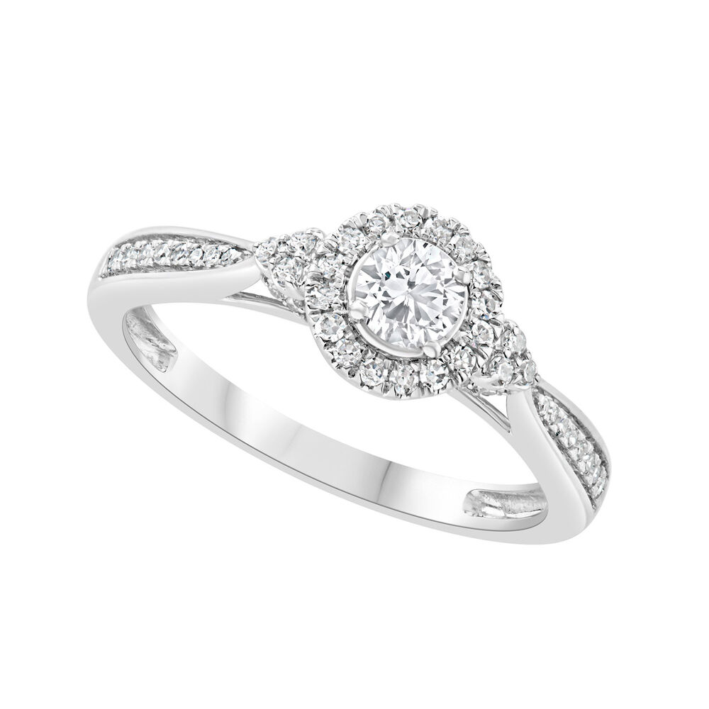 18ct White Gold 0.40ct Diamond Halo and Sides Ring