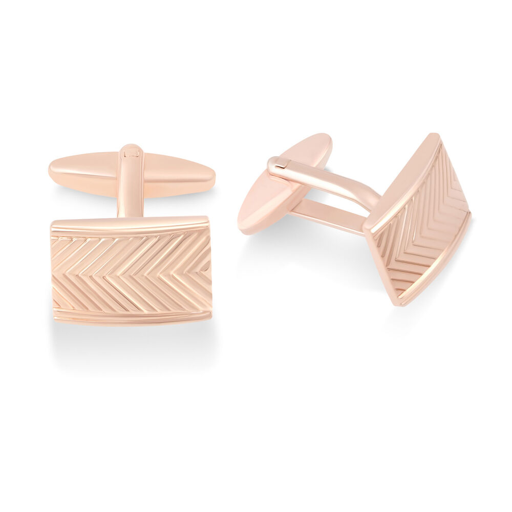 Mens Rectangular Rose Gold Plated V Design Cufflinks