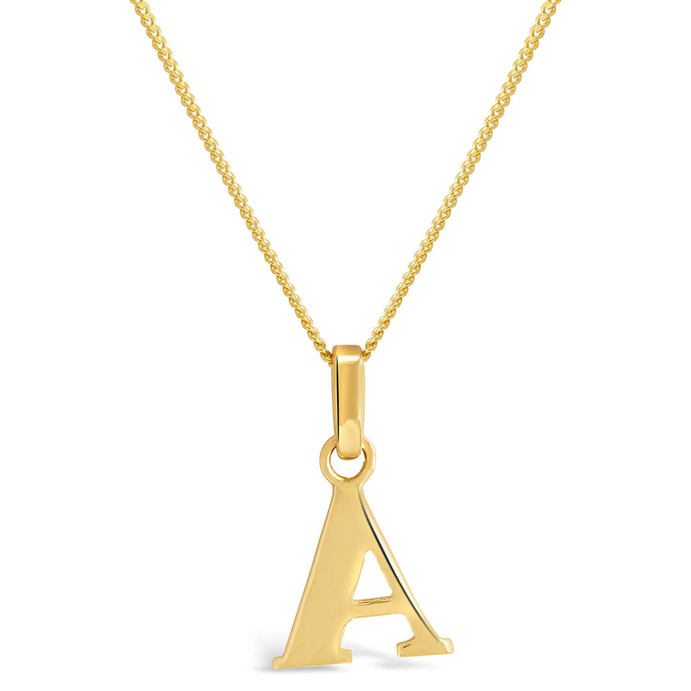 9ct Yellow Gold Plain Initial A Pendant With 16-18' Chain (Chain Included)