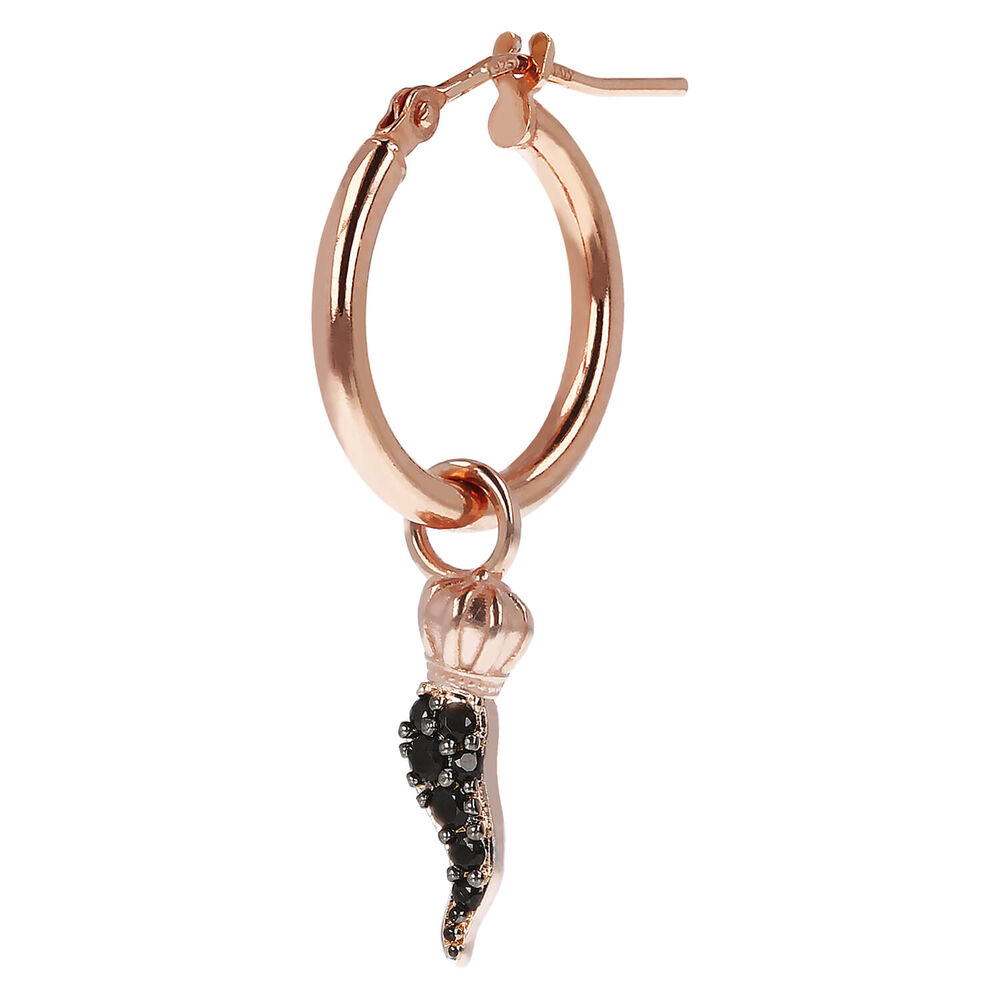 Bronzallure Altissima Collection Horn Of Life Black Spinel Single Hoop Ladies Earring