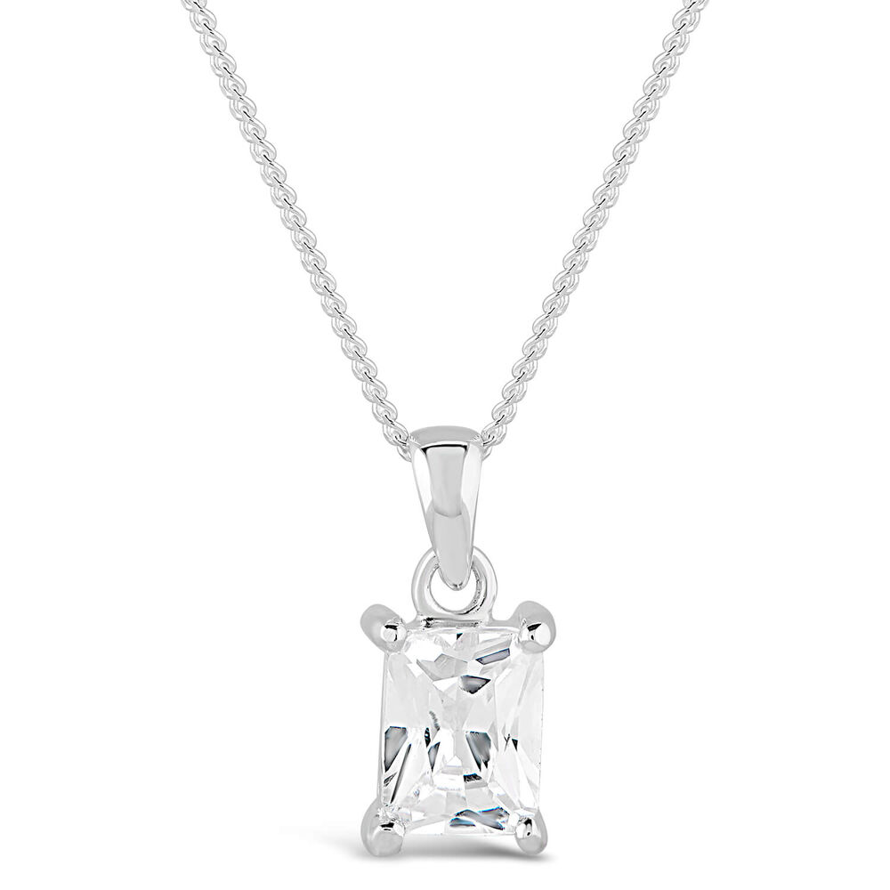 Sterling Silver Emerald Cut Cubic Zirconia Set Pendant (Chain Included) image number 0