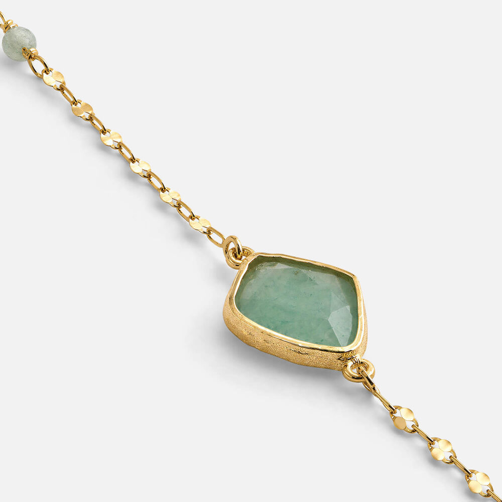 9ct Yellow Gold Beaded Chain Green Aventurine Bracelet