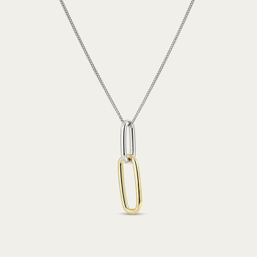 Sterling Silver Two Tone Double Oval Link Pendant