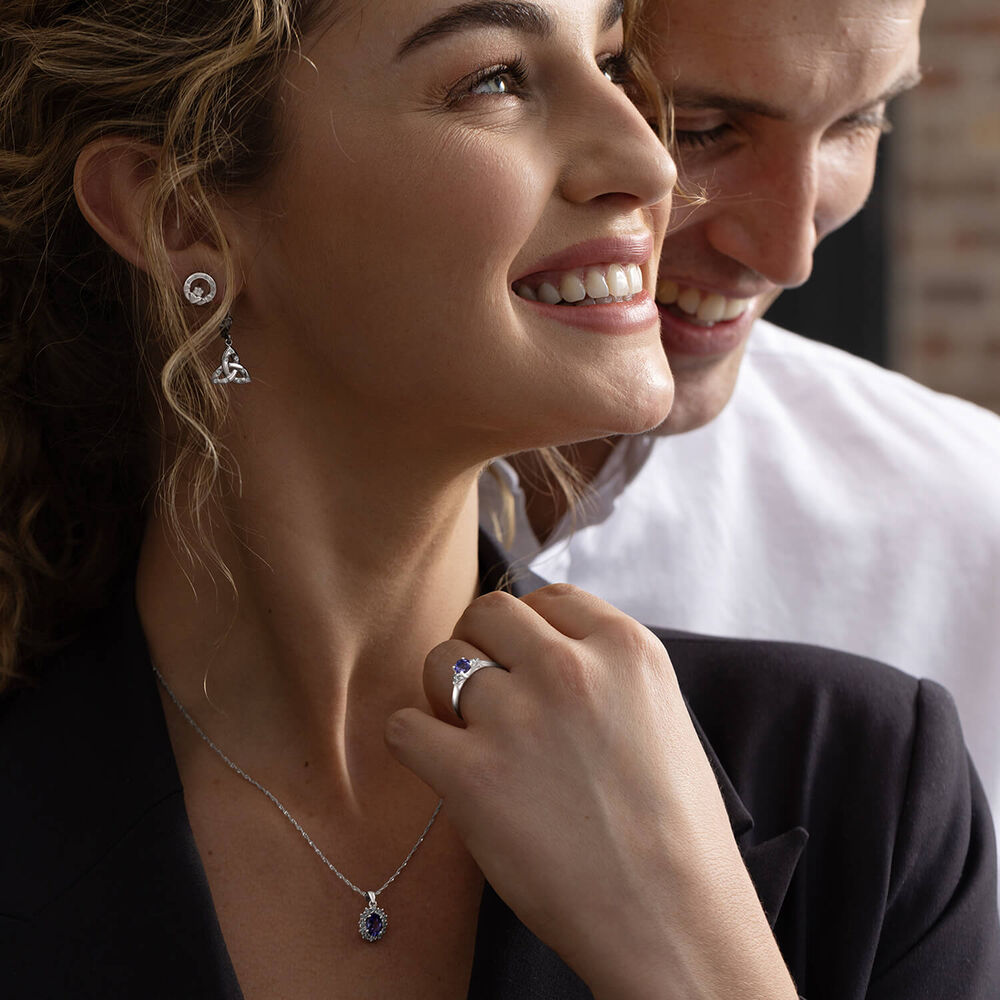 Sterling Silver Flush Set Cubic Zirconia Trinity Knot Drop Earrings image number 2