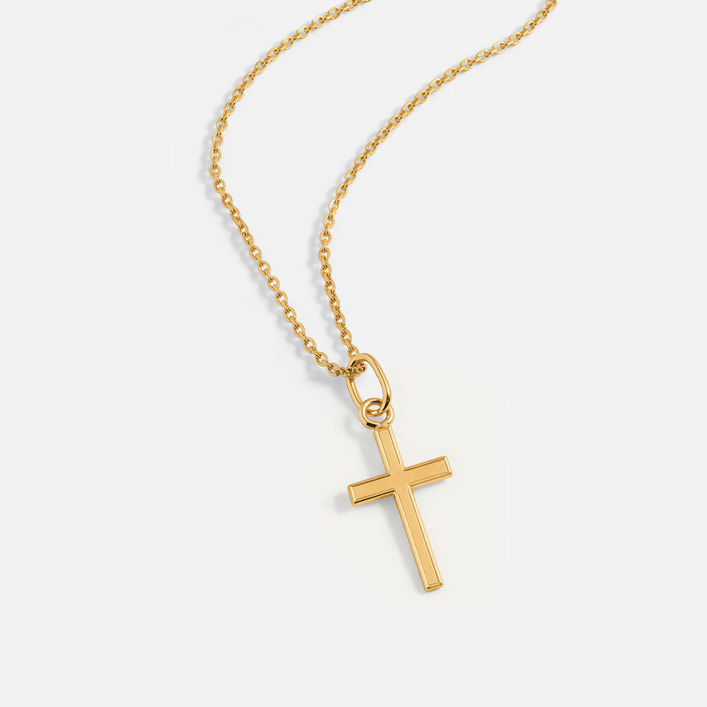 Yellow Gold Plated Sterling Silver Plain Cross Pendant (Chain Included)
