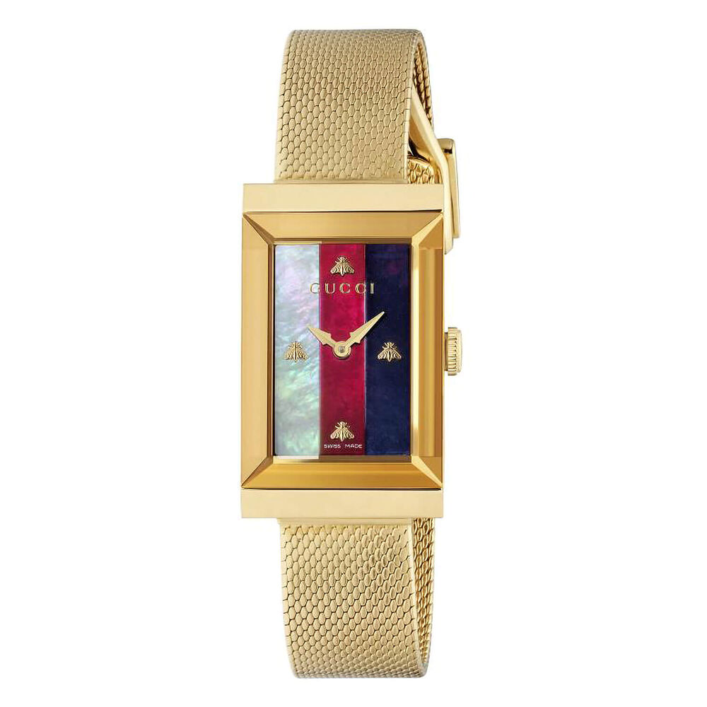 Gucci G-Frame Pearl & Yellow Gold Mesh 34mm Ladies' Watch