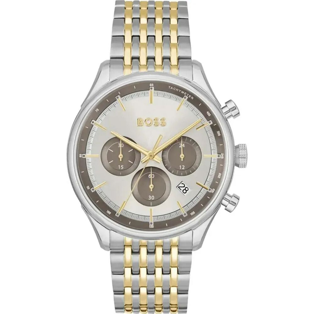 BOSS Gregor 45mm White Chronograph Dial Steel & Yellow Gold IP Bracelet Watch