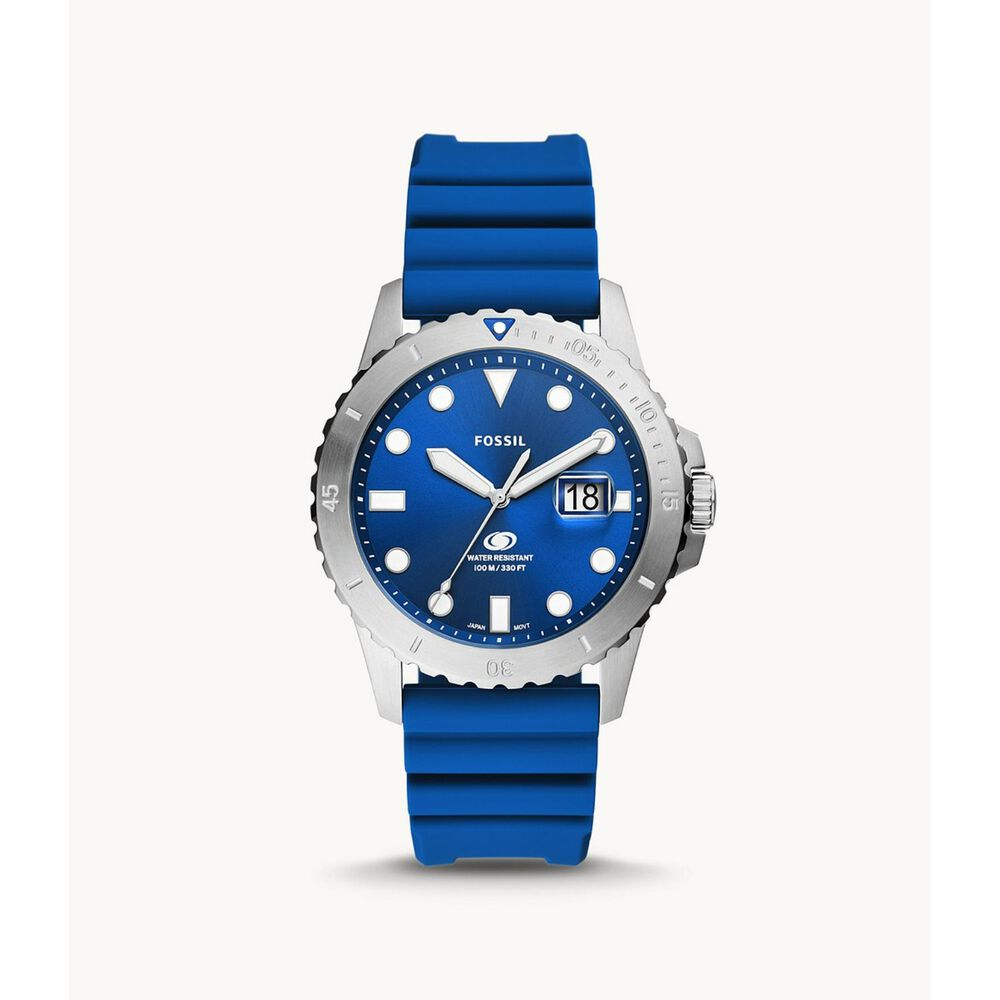 Fossil Blue 42mm Blue Dial Blue Rubber Strap Watch image number 0