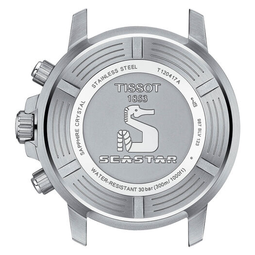Tissot Seastar Quartz 45.5mm Blue Dial Chronograph Red & Blue Bezel Steel Case Bracelet Watch