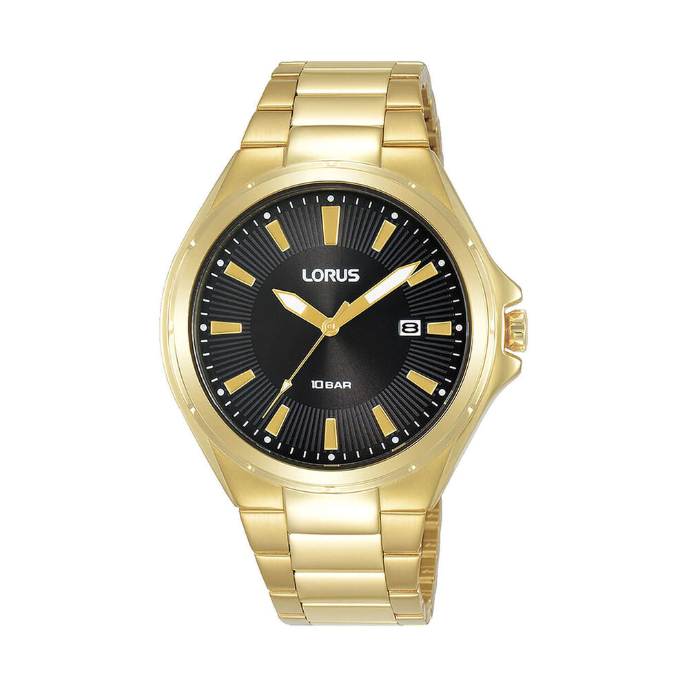 Lorus Quartz Gents 40mm Black Sunray Dial Gold Tone Steel Bracelet Watch image number 0