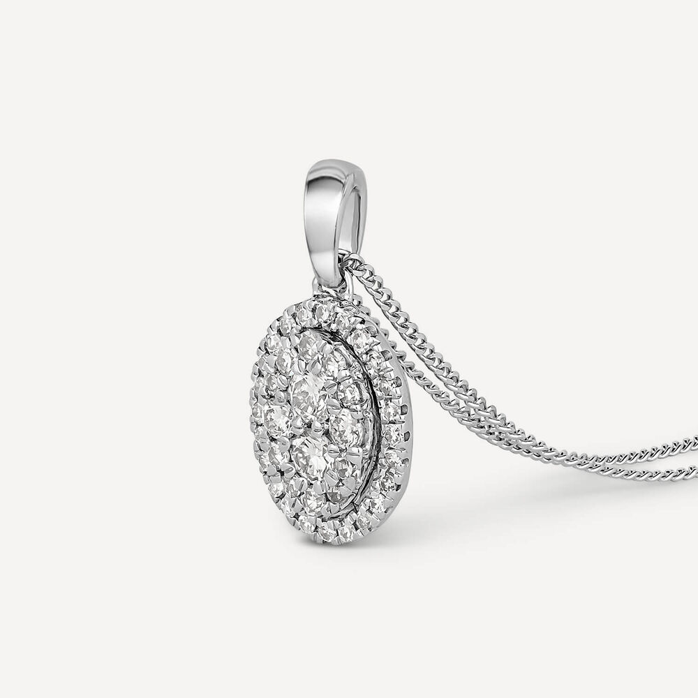 9ct White Gold Oval Shaped Diamond Cluster Pendant image number 3